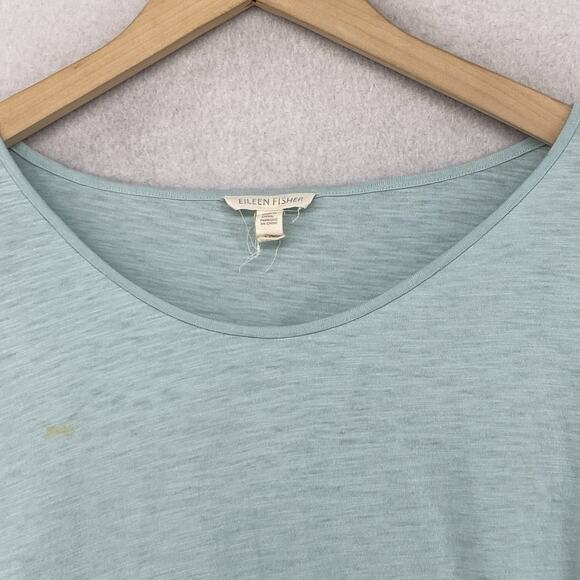 EILEEN FISHER Top L Slub Organic Cotton Jersey Scoop Neck Dolman Sleeve Blue - Picture 4 of 12